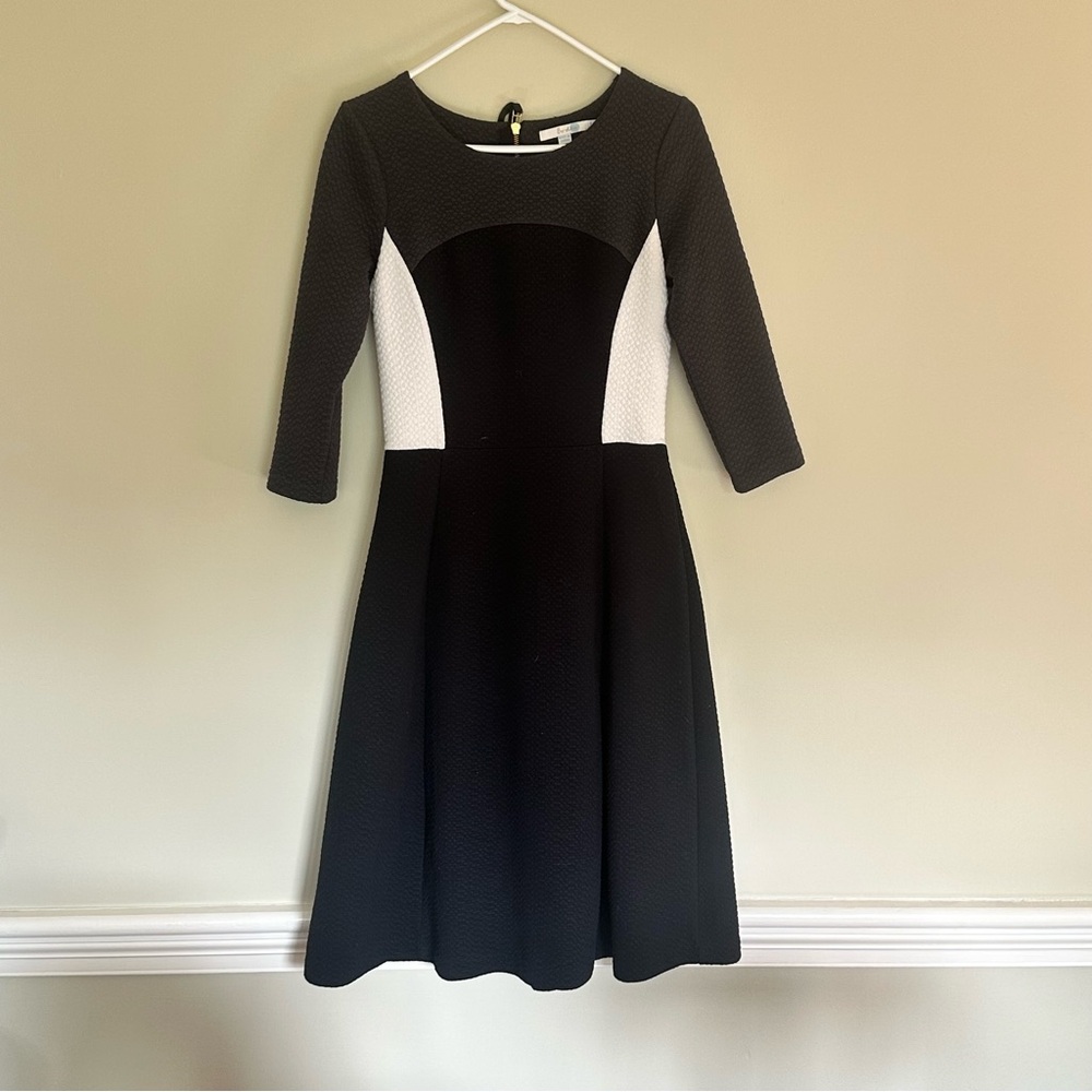 Boden Colorblock Textured A-Line Dress 6 Long 6L Black White Exposed Zipper